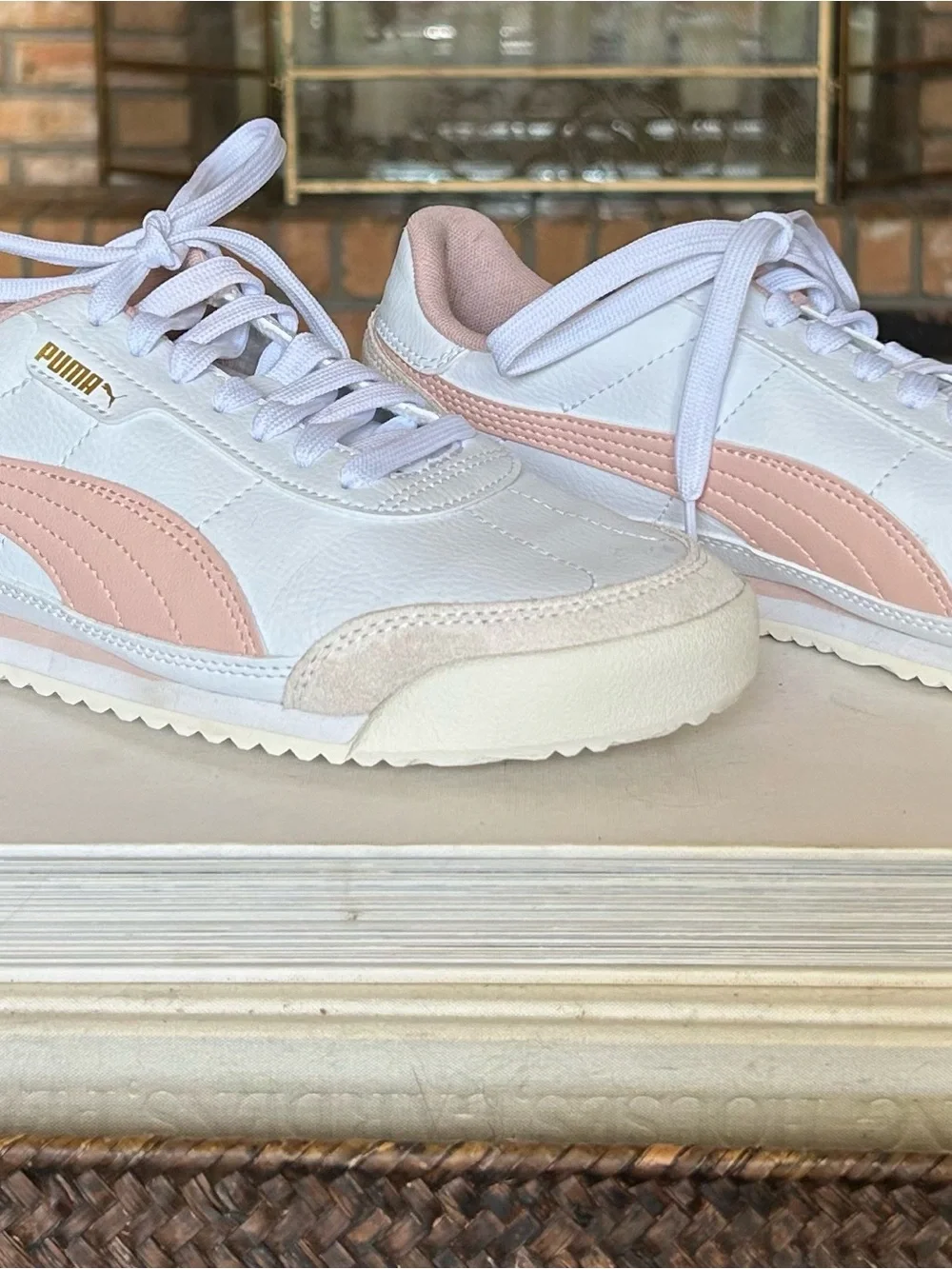 Puma Women's White Sneakers with Blush Pink Stripe